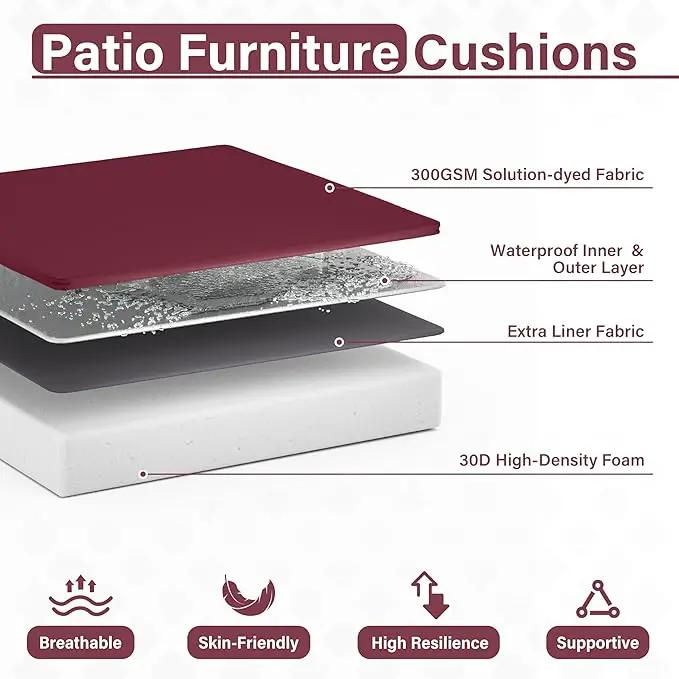 Patio Chair Cushions 17 X 16 X 3 Inch Waterproof Outdoor Seat Cushions for Patio Furniture, Outdoor Sofa Couch Pads with Ties & Handle, Set of 2, Burgundy by GreenHaven Gardens