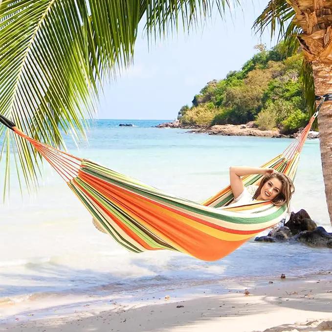 ANYOO Cotton Hammock Portable Camping Hammocks for Hanging Sturdy Garden Comfortable Fabric Hammock with Tree Straps Up to 660lbs with Travel Bag for Camping Outdoor/Indoor Patio Backyard by GreenHaven Gardens