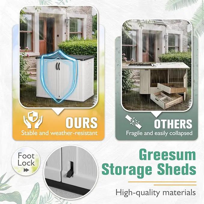 Greesum Outdoor Horizontal Storage Sheds 27 Cu.ft Resin Large Storaged Box Weather Resistance, Without Shelf, Easy to Assemble, Prefect for Garden, Patios, Backyards, White by GreenHaven Gardens