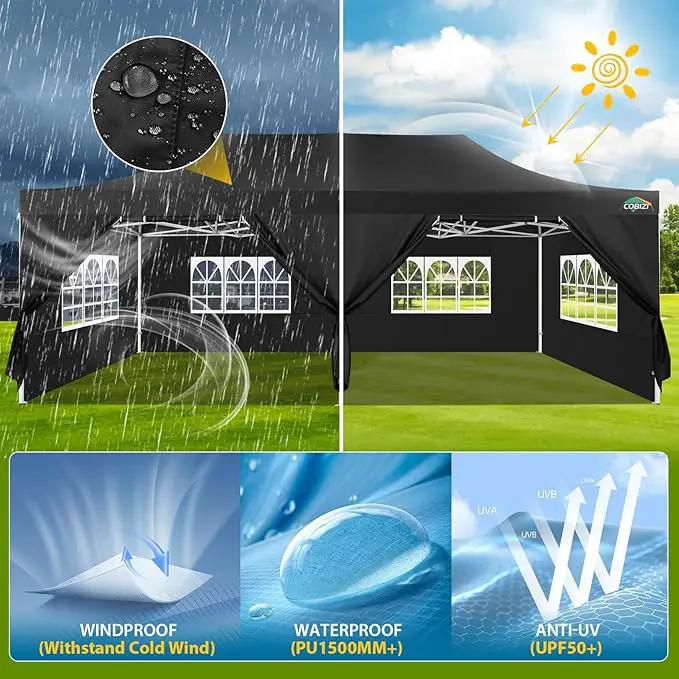 COBIZI 13x26 Pop Up Tent Heavy Duty Canopy with Removable Sidewalls Party Tent Outdoor Wedding Large Event Tent with Roller Bag for Garden Lawn Waterproof UPF 50+ Easy Up, Black (Framework Upgraded) by GreenHaven Gardens
