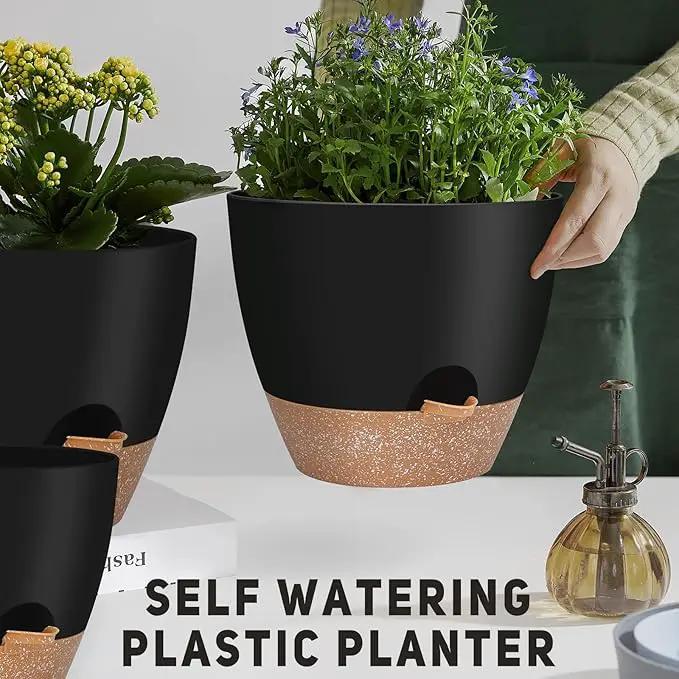 12" 10" 9" Large Self Watering Plant Pots, 3 Pack Flower Pots Planters with Multi Mesh Drainage Holes for Indoor Outdoor Garden Plants and Flowers (Black) by GreenHaven Gardens