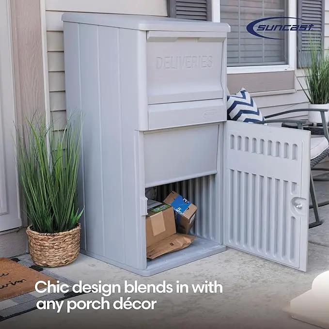 Suncast 33.5-Gallon Capacity Package Delivery Box, Parcel Drop Box with Lock, Weather Resistant Outdoor Storage Solution for Secure Package Deliveries, Made in USA by GreenHaven Gardens