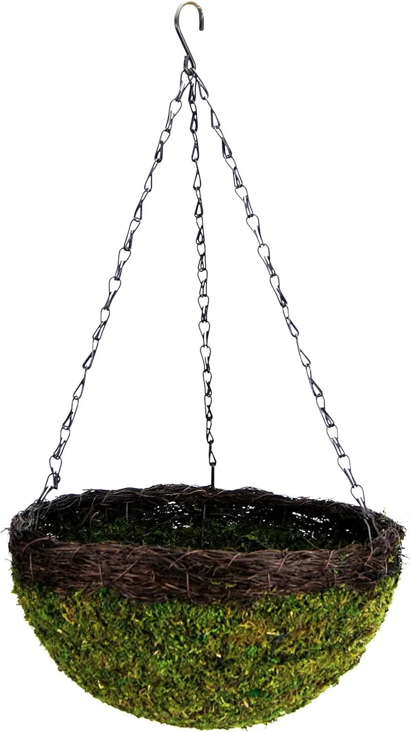 SuperMoss (29319 MossWeave Hanging Basket | Outdoor Hanging Planter with Moss | Decorative Plant Hanger for Porch, Balcony, Garden & Home Décor, Round with Wicker Rim, Set of 3 (S/M/L), Green by GreenHaven Gardens