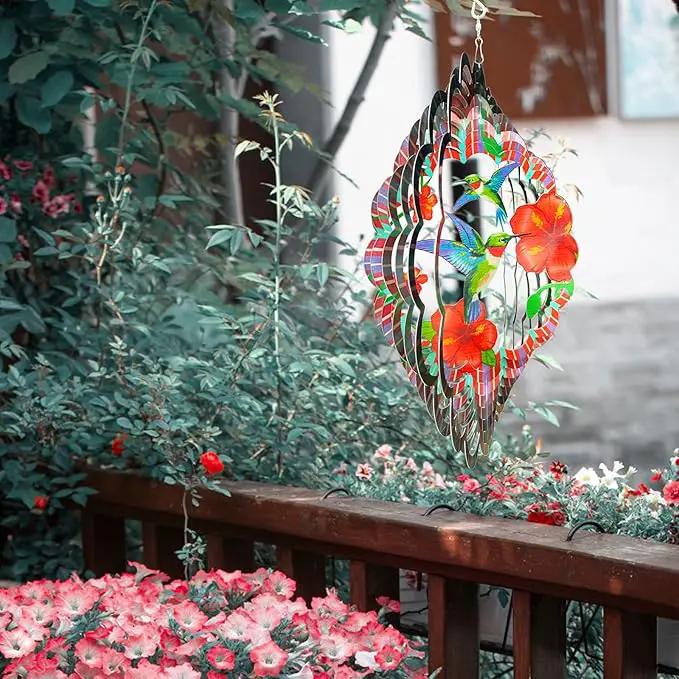 Hummingbird Wind Spinner,Hummingbird Gift for Women/Mother/Father,12In Stainless Steel 3D Wind Spinner Hanging Kinetic Yard Garden Christmas Ornaments,Outdoor & Indoor Wind Sculptures by GreenHaven Gardens