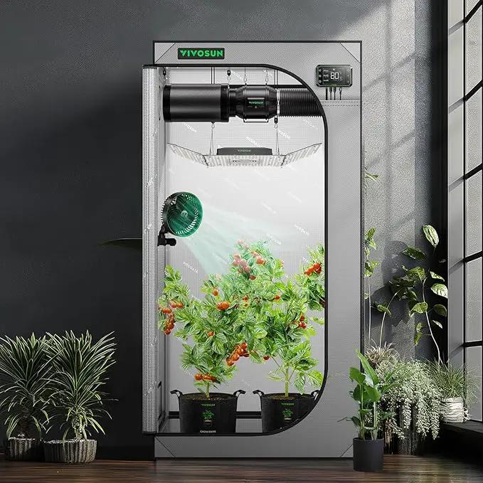 VIVOSUN G336 36"x36"x72" Grow Tent, 3x3 FT Advanced Gray Mylar Tent with 19mm Poles, Observation Window and Floor Tray for Hydroponic Plants for VS2000/VS3000 by GreenHaven Gardens