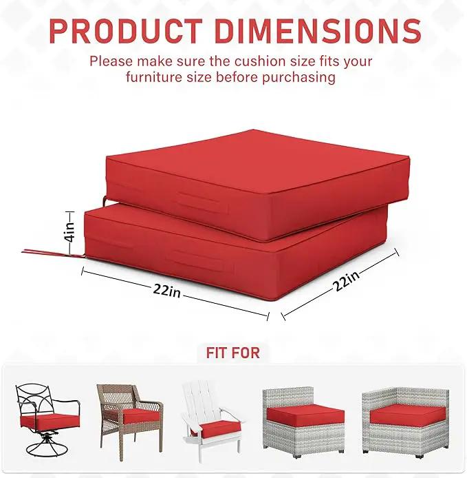 Patio Chair Cushions 22 X 22 X 4 Inch Waterproof Outdoor Seat Cushions for Patio Furniture, Outdoor Sofa Couch Pads with Ties & Handle, Set of 2, Red by GreenHaven Gardens