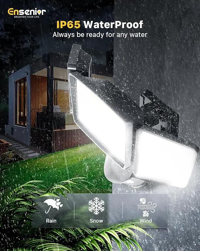 Ensenior 1800LM Solar Flood Lights Outdoor, Motion Sensor Outdoor Light 6500K, IP65 Waterproof, Separate Solar Panel, Solar Security Light with 5 Sensor Modes and 3 Adjustable Head for Yard (Black) by GreenHaven Gardens