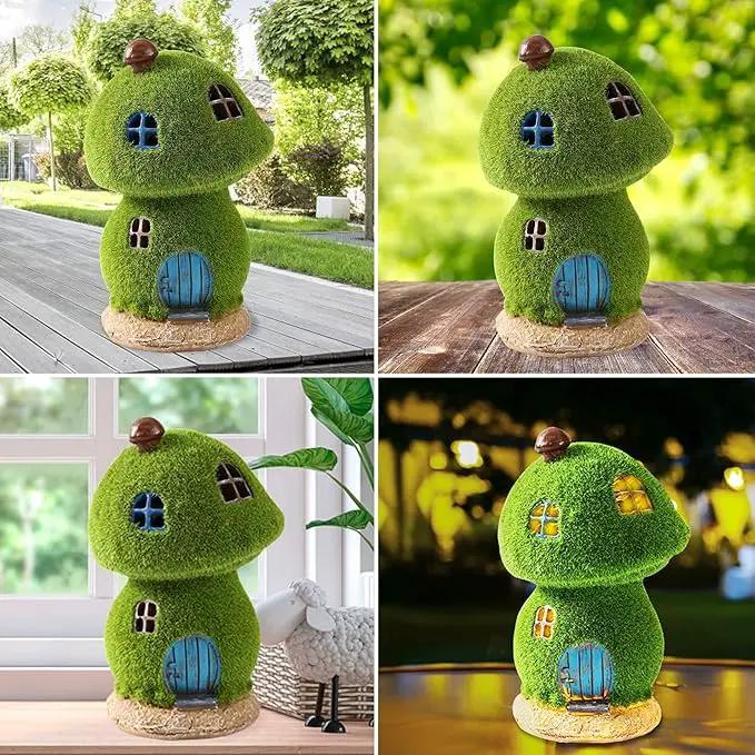 Mushroom Fairy House Decor - Figurine Lights Outdoor Solar Fairy Garden House for Patio Lawn Yard Ornaments, Housewarming Gift 7.4 inch by GreenHaven Gardens