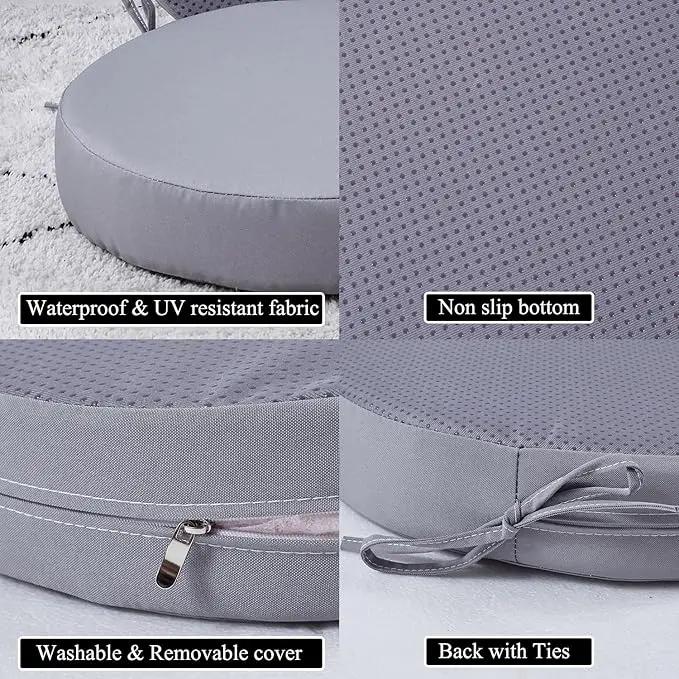 15 x 15 Inch Round Cushions for Outdoor Furniture Non-Slip Waterproof Patio Bistro Chair Cushion with Ties Bar Stool Seat Cushion for Kitchen Chairs Set of 4, Light Gray by GreenHaven Gardens