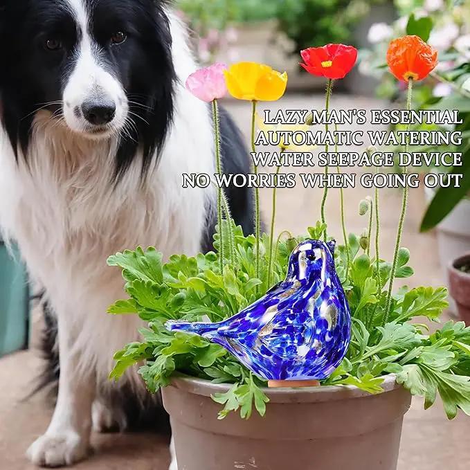Glass Bird Shaped Plant Watering Ball Glass Automatic Watering Ball Flower Pot Insertion Spike Drip Irrigation Device Watering Ball Irrigation System Plant Enthusiast Gift (Dark Blue) by GreenHaven Gardens