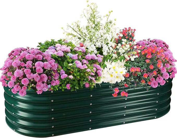 17" Tall Elevated Oval Metal Raised Garden Bed - 5ft x 2ft in Size and 0.8MM Thick Durable Planter Bed/Box for Vegetables Flowers Succulent at Patio/Garden Outdoor (Dark Green, 5X2X1.4 FT) by GreenHaven Gardens