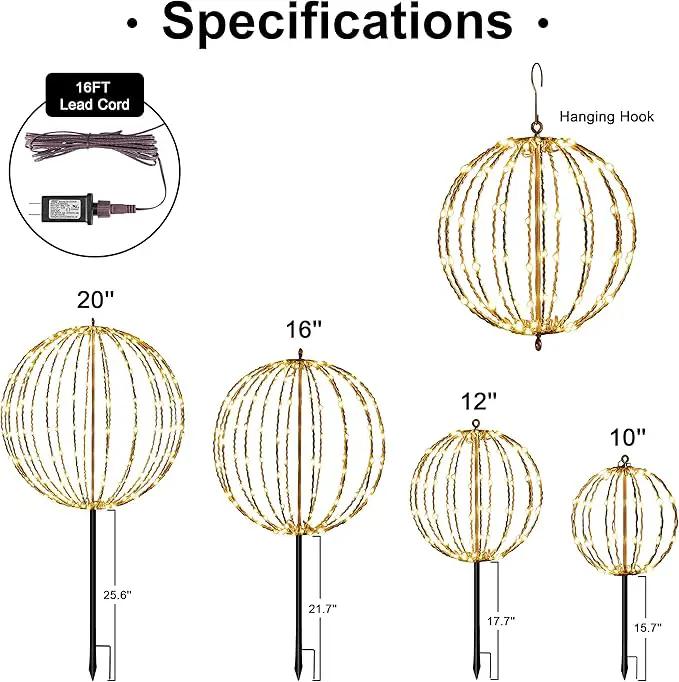 LIGHTSHARE 10IN 48LED Light Ball Yard Decoration Pathway Lights Sphere Light with Fold Flat Metal Frame Indoor Outdoor Waterproof Garden Lights, Brown Frame / Warm White Lights, 10 by GreenHaven Gardens