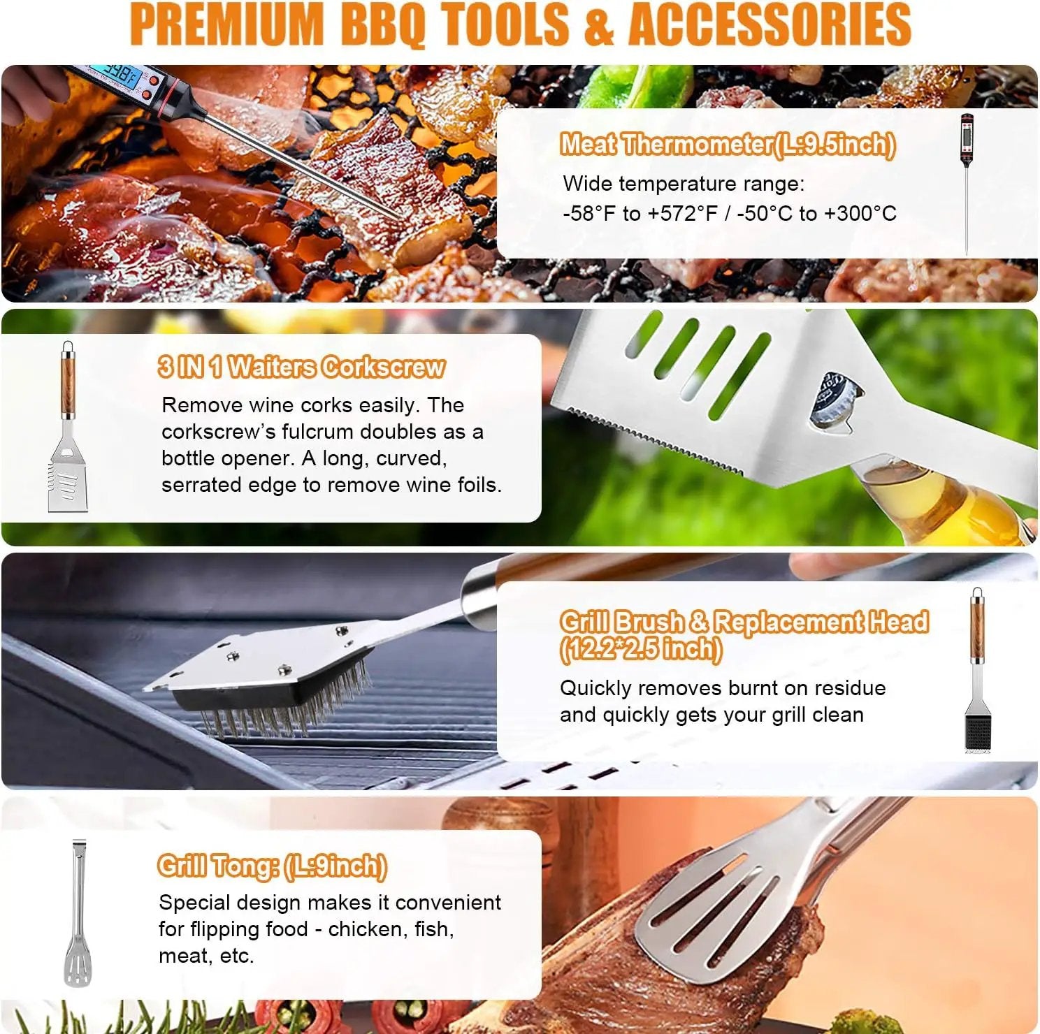 BBQ Grill Accessories Set, 38Pcs Stainless Steel Grill Tools Grilling Accessories with Aluminum Case, Thermometer, Grill Mats for Camping/Backyard Barbecue, Grill Set for Men Women by GreenHaven Gardens