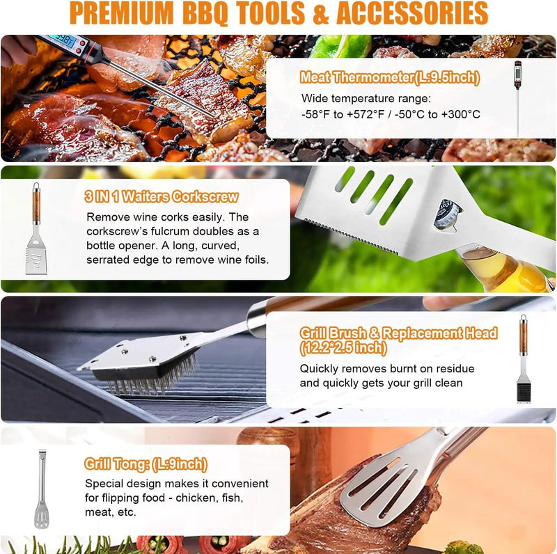 BBQ Grill Accessories Set, 38Pcs Stainless Steel Grill Tools Grilling Accessories with Aluminum Case, Thermometer, Grill Mats for Camping/Backyard Barbecue, Grill Set for Men Women by GreenHaven Gardens