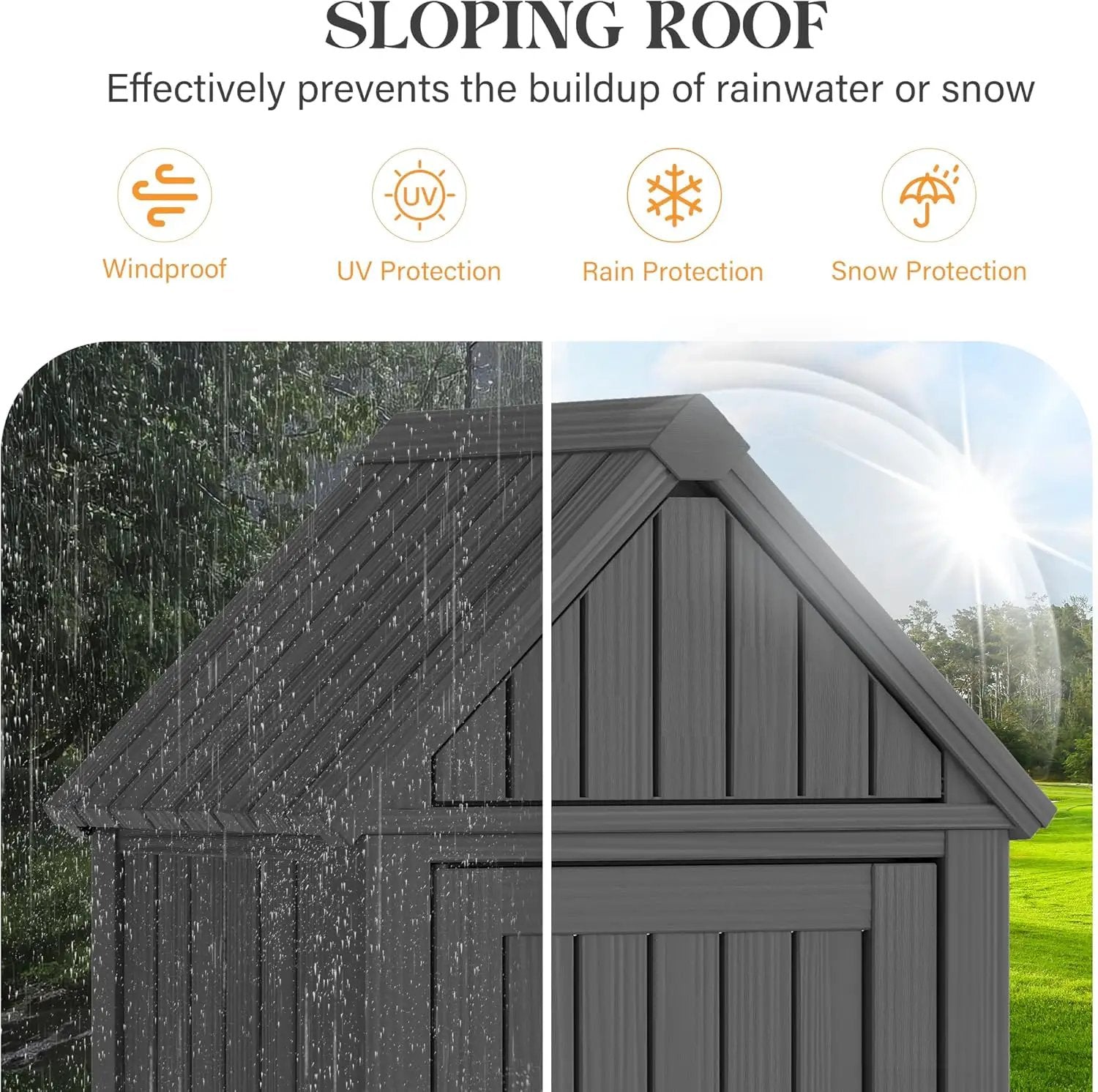 Shed Outdoor Storage Shed with Sloping Roof and Lockable Door, Resin Outdoor Storage Box Cabinet Waterproof and Multiple Hooks for Backyard, Patio, Poolside, Black by GreenHaven Gardens