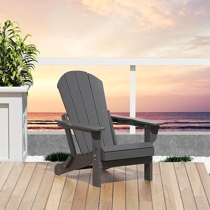Westin Outdoors Laguna WO Home Outdoor Adirondack Folding Chair Lounger Seat Traditional Retro Home Furniture for Beach, Balcony, Backyard, Lawn, Patio, Pool, Deck, Garden (Gray) by GreenHaven Gardens
