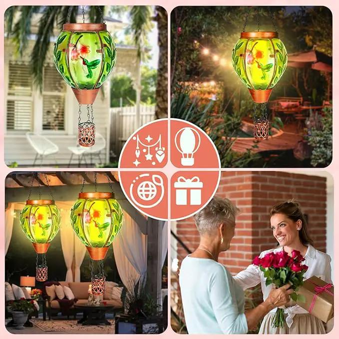 4 Pack Solar Hot Air Balloon Lantern with Flame，Hummingbird Outdoor Solar Lanterns for Outside Garden Yard Farmhouse Patio Pathway Decoration, Hummingbird Gifts for Women Grandma Mom - Hummingbird by GreenHaven Gardens