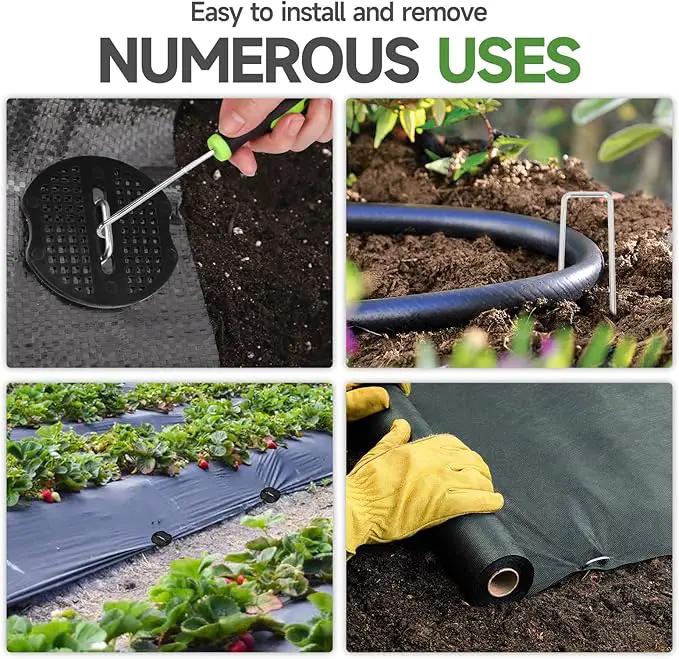 Landscape Staples Set,6 Inch 11 Gauge 100pcs Galvanized Garden Stakes + 100pcs Gaskets + 1Pick Hook,U-Shaped Tent Stakes Landscaping Fabric SOD Pins for Weed Fabric Barrier,Groud Cover,Fence by GreenHaven Gardens