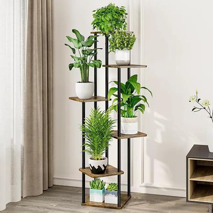 AZERPIAN Plant Stand 6 Tier Indoor Metal Flower Shelf for Multiple Plants Corner Tall Flower Holders for Patio Garden Living Room Balcony Bedroom, Black by GreenHaven Gardens
