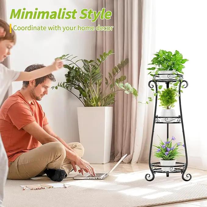 KMOTASUO 3 Tier Metal Plant Stand Indoor, 34 Inch Tall Corner Plant Stands for Indoor Plants, Flower Pot Holder Shelf Display Rack for Balcony Garden Patio Living Room(Black) by GreenHaven Gardens
