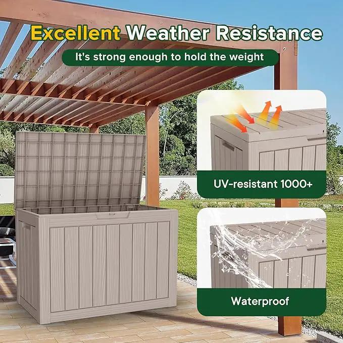 45 Gallon Outdoor Storage Box Waterproof Lockable Resin Deck Box Large, Patio Storage Bin for Pool Accessories Cushion Furniture, Garden Tools, UV-Resistant Outside Delivery Light Coffee by GreenHaven Gardens