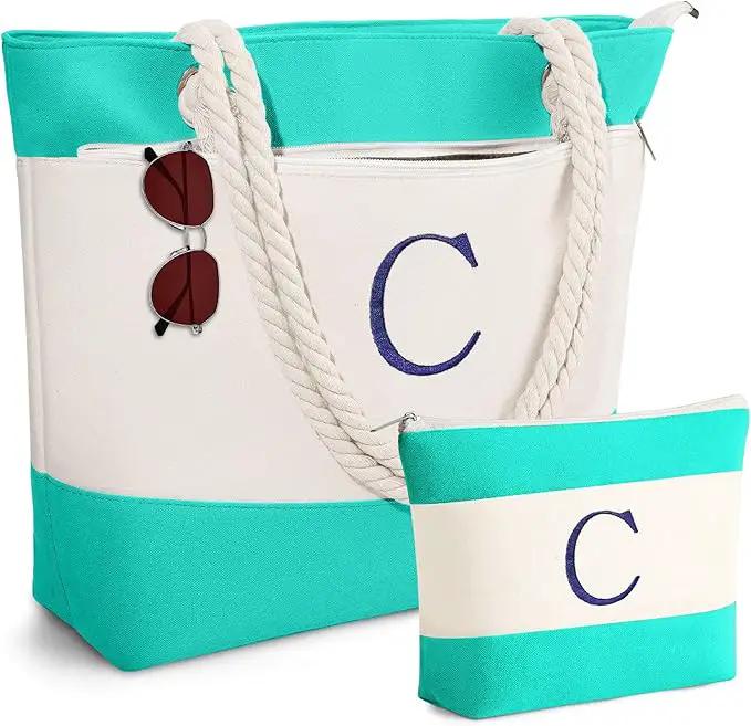 YOOLIFE Beach Bags for Women - Initial Tote Waterproof Bag with Makeup Bag, Mothers Day Gifts for Women Mom Friend Birthday by GreenHaven Gardens