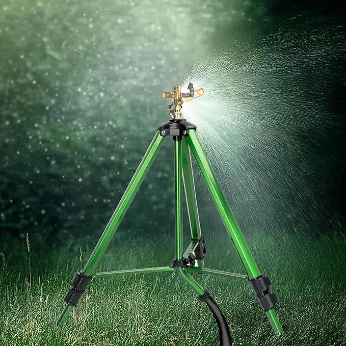Impact Sprinkler on Tripod Base, Heavy Duty Adjustable Zinc Sprinkler Head for Lawn Yard Garden, 360 Degree Large Area Irrigation, 3/4" Connector Extension Legs Flip Locks, 2 Pack by GreenHaven Gardens