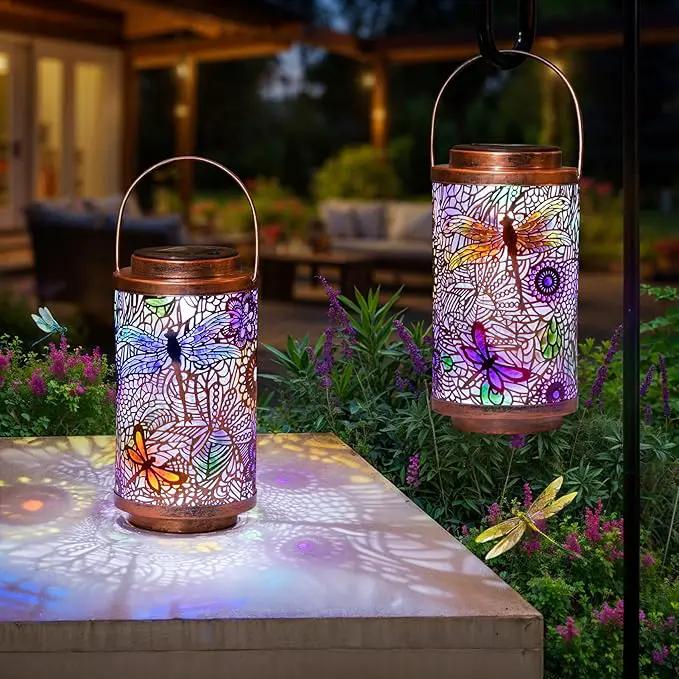 Go2garden 2Pack Solar Outdoor Lanterns Waterproof Dragonfly Garden Gifts for Women Patio Decor Lights Metal Lantern for Yard, Tabletop, Porch, Outside,Mothers Day Gifts for Mom Women by GreenHaven Gardens