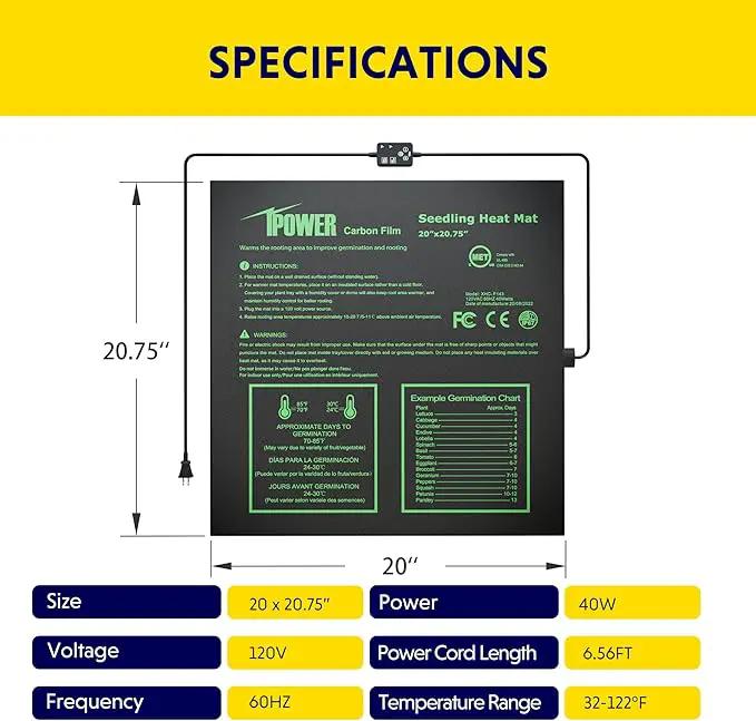 iPower 20" x 20.75" Waterproof Durable Seedling Heat Mat with Digital Thermostat Control Warm Hydroponic Plant, for Indoor Gardening & Germination Starting by GreenHaven Gardens