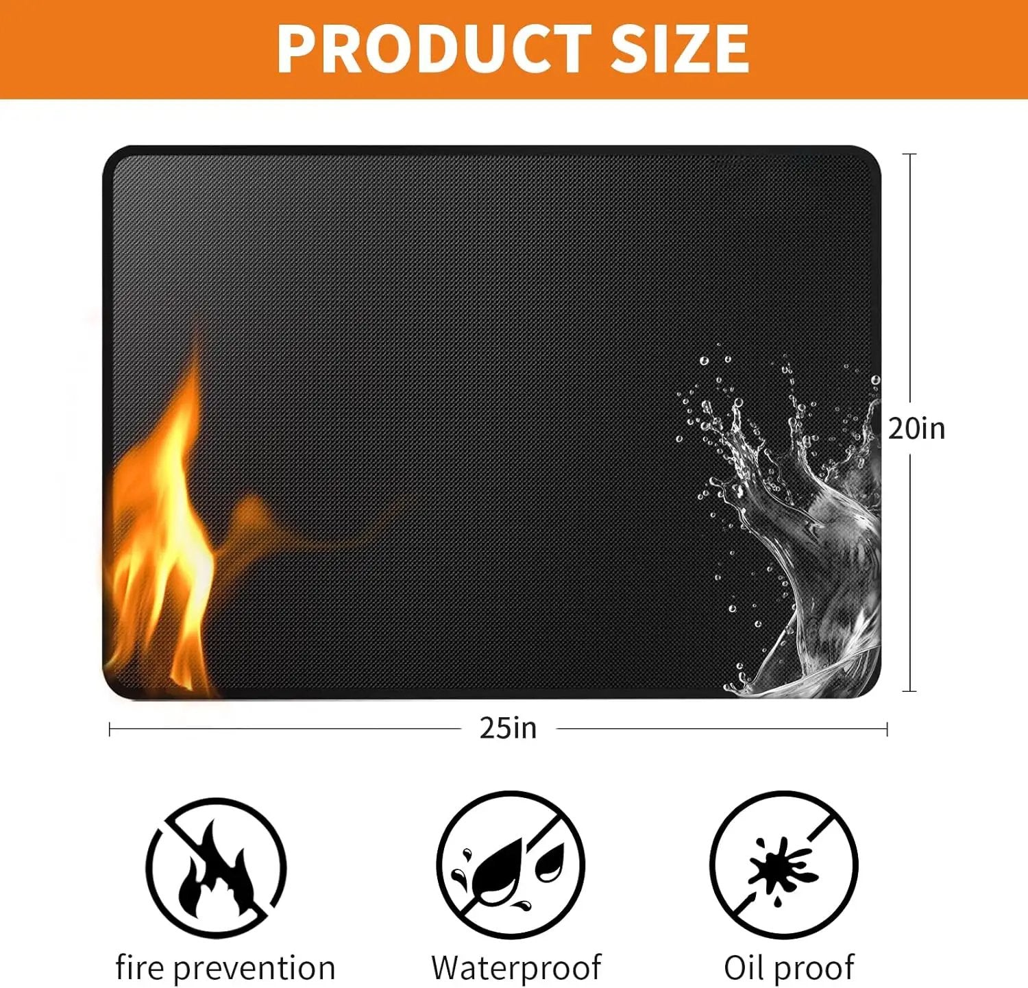 Heat Resistant Grill Mat, 25 x 20 inches Double-sided fireproof and waterproof BBQ protection mat Multi-Purpose for Grills Pizza Ovens Smokers Black by GreenHaven Gardens