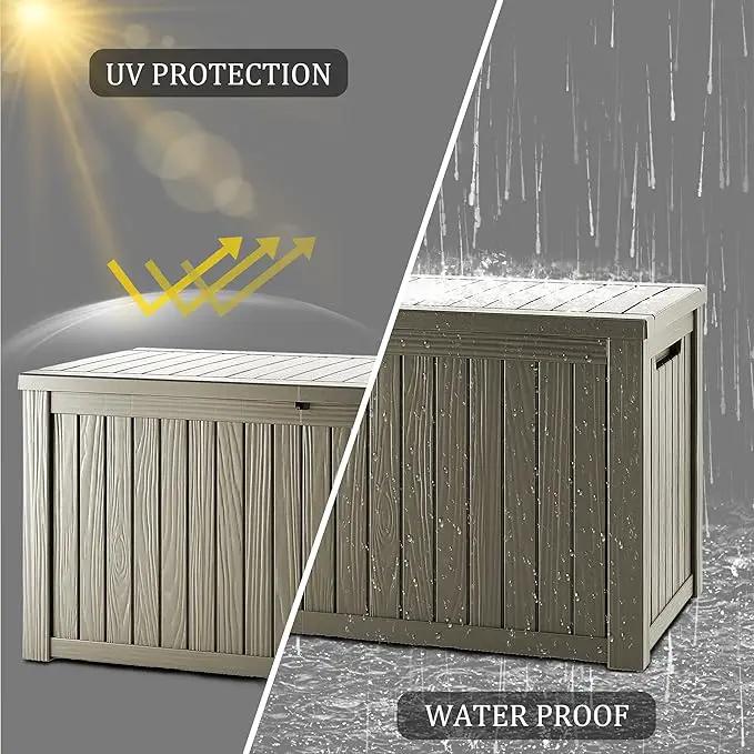 150 Gallon Lockable Resin Deck Box, Waterproof & UV-Resistant Outdoor Storage Box for Outdoor Cushion Storage, Garden Tools & Pool Accessories Storage, Gray by GreenHaven Gardens