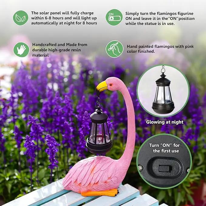 Solar Flamingo Statues for Garden Decor: Outdoor Figurines Sculpture with Lantern for Lawn Patio Yard Balcony - Gifts for Mom Grandma by GreenHaven Gardens