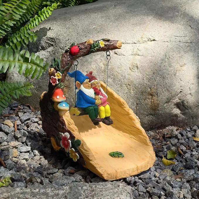 Gnome On The Swing Gutter Downspout Extension Decoration,Rain Downspout Diverter Garden Statue,Decorative Gutter Extension,Downspout Splash Block,Animal Resin Statue Outdoor Décor by GreenHaven Gardens