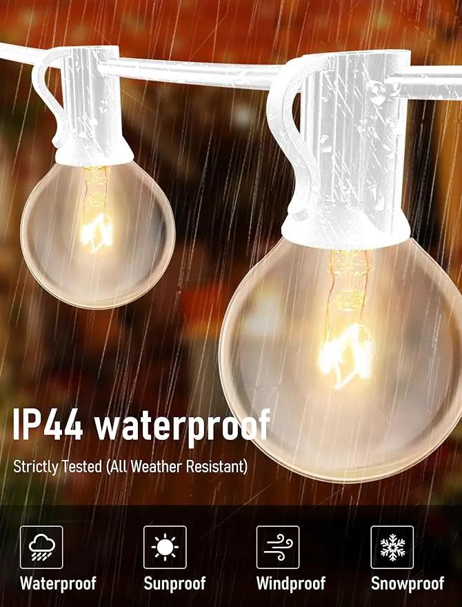 50FT Outdoor String Lights G40 Clear Globe String Lights Light Bulbs with 52 Clear Bulbs -5 Watt/120 Voltage/E12 Base -White Wire by GreenHaven Gardens