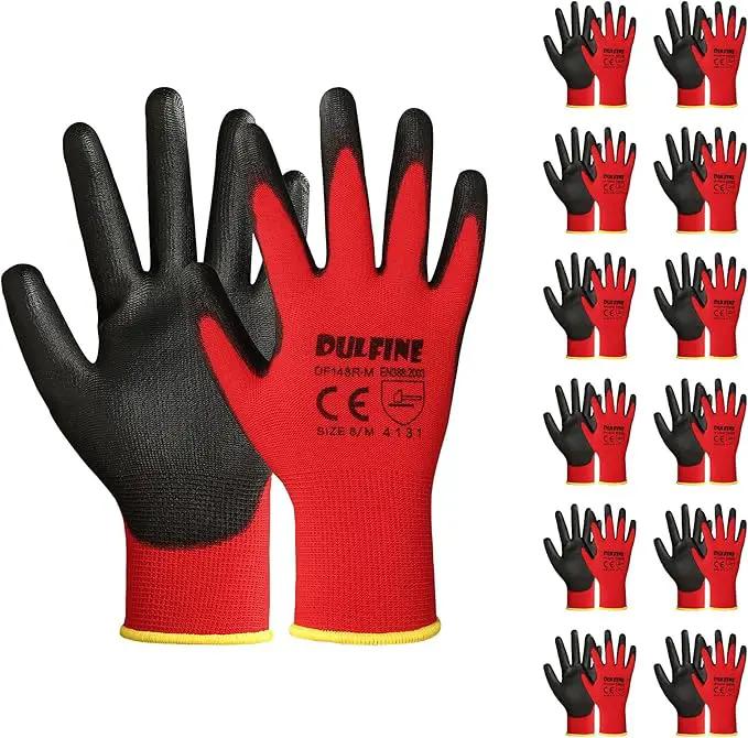 DULFINE Safety Work Gloves PU Coated-12 Pairs,Red Seamless Knit Glove with Polyurethane Coated Smooth Grip on Palm & Fingers, for Men and Women, Ideal for General Duty Work (Small) by GreenHaven Gardens