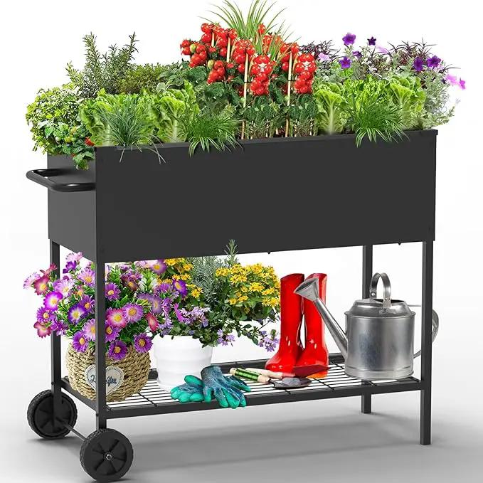 34 × 15 × 31 Inches Raised Garden Bed with Legs/Storage Shelf, Mobile Planter Box for Outdoor Plants, Elevated Garden Bed for Backyard, Balcony, Black by GreenHaven Gardens