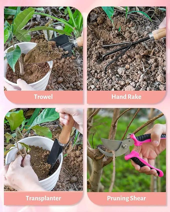 Pink Gardening Tools, Garden Tool Set for Women, 5 Piece Womens Gardening Kit with Garden Hand Tools Pink Floral Garden Bag,Gardening Gifts for Wife (5-Piece Pink) by GreenHaven Gardens