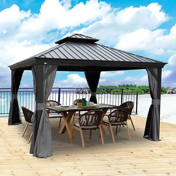 Kozyard Alexander 12' X 12' Aluminum Hardtop Gazebo with Galvanized Steel Double Roof Canopy, Curtain and Netting, Permanent Gazebo Pavilion for Patio, Backyard, Deck, Lawn (Gray) by GreenHaven Gardens
