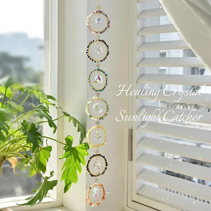 Healing Crystal Energy Wind Chime, 7 Chakra Crystal Sunlight Catcher, Meditation Home Decoration, Gem Wall Decoration, Birthday Gift, Healing Crystal Energy Sunlight Catcher by GreenHaven Gardens