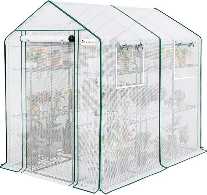 KING BIRD Premium Greenhouse for Outdoors, 84 x 56 x 77 Upgraded PE Cover & Steel Frame Walk in Hot House, w/ Zippered Screen Windows Mesh Door, 3 Tiers 20 Shelves for Outside Garden, White by GreenHaven Gardens