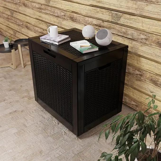 36 Gallon Outdoor Deck Box,Storage Lockable Waterproof Patio Furniture,Garden Tools,Cushions,Pool Accessories Outside Storage Resin Box(Black Pattern) by GreenHaven Gardens