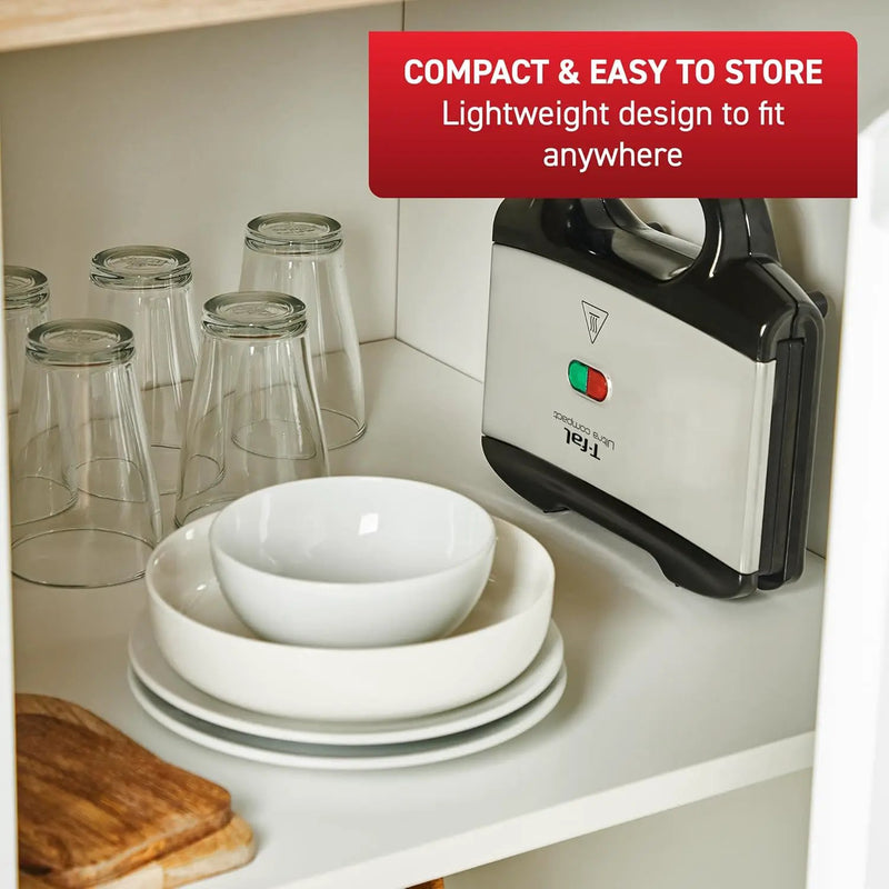 T-fal Compact Sandwich Maker, Stainless Steel, Easy to Clean, Indicator Lights, Cool Touch Handle, Grilled Cheese, Panini, 625 Watts, Black by GreenHaven Gardens