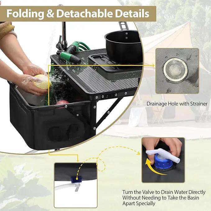REDCAMP Portable Grill Table with Sink for Outside, Lightweight Aluminum Frame Folding Grill Stand Table with Adjustable Height for Camping Picnic Cooking BBQ, 36 x 20 x 31 in, Black by GreenHaven Gardens
