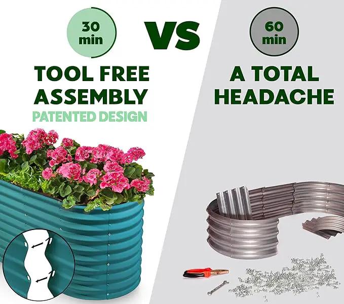Galvanized Raised Garden Beds Outdoor // 8×2×2 ft Planter Raised Beds for Gardening, Vegetables, Flowers (Turquoise) // Large Metal Garden Box // Patented Tool-Free Design by GreenHaven Gardens