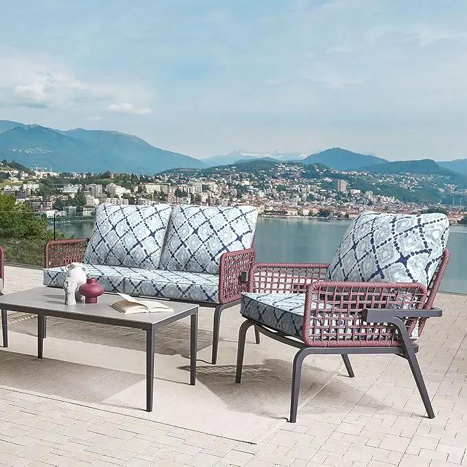 LVTXIII Outdoor Deep Seat Cushion Patio Seat and Back Cushion Set Seasonal Chair Cushion with Removable Cover and Adjustable Buckle for Home and Garden, 24"x24"x4", Boho Geometry Blue by GreenHaven Gardens