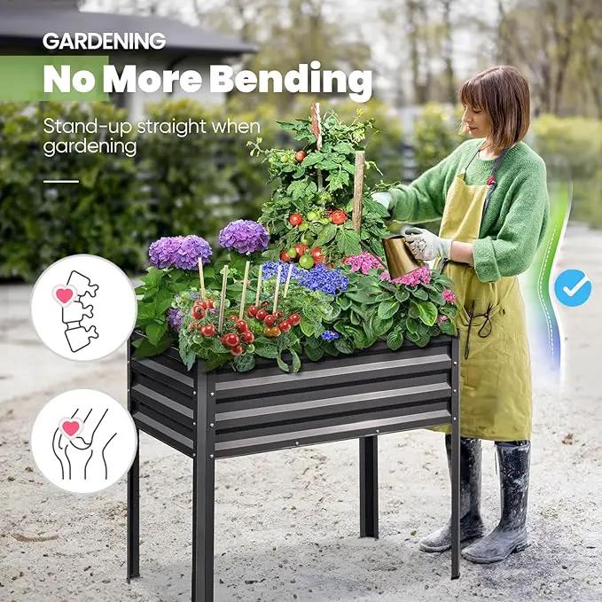 KING BIRD Raised Garden Bed with Legs Galvanized Elevated Planter Box for Backyard, Patio, Balcony, 33.9x17.7x31.5in, Dark Grey by GreenHaven Gardens
