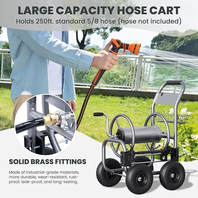 Giraffe Tools Hose Reel Cart, Hose Cart with Wheels Heavy Duty, Industrial Hose Reels for Outside, 250-Feet of 5/8" Hose Capacity, Hose Guide Pre-Installed by GreenHaven Gardens