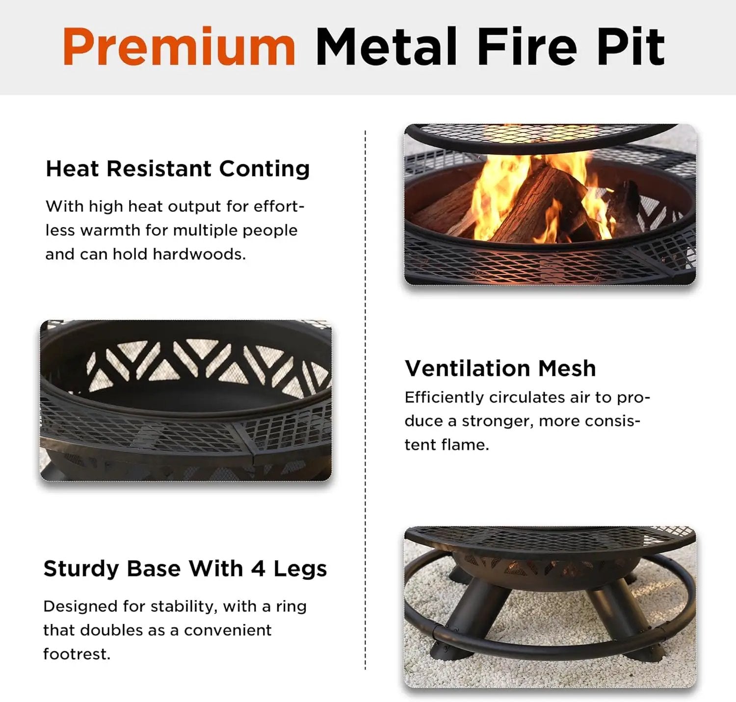 Red Mountain Valley 47" Outdoor Fire Pit with Adjustable Grill, 2-in-1 Outdoor Large Wood Burning Firepit Bowl, Bonfire Patio Fire Pits with Cooking grates, Metal Round Table for Backyard by GreenHaven Gardens