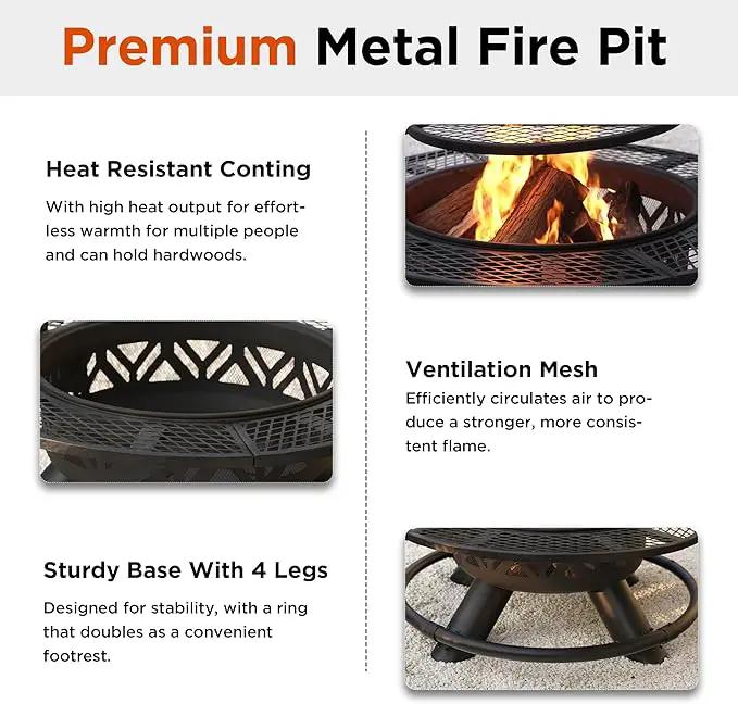 Red Mountain Valley 47" Outdoor Fire Pit with Adjustable Grill, 2-in-1 Metal Outdoor Fireplaces, Large Patio Wood Burning Fire Pits for Outside, Ideal for Backyard, Patio, Party by GreenHaven Gardens