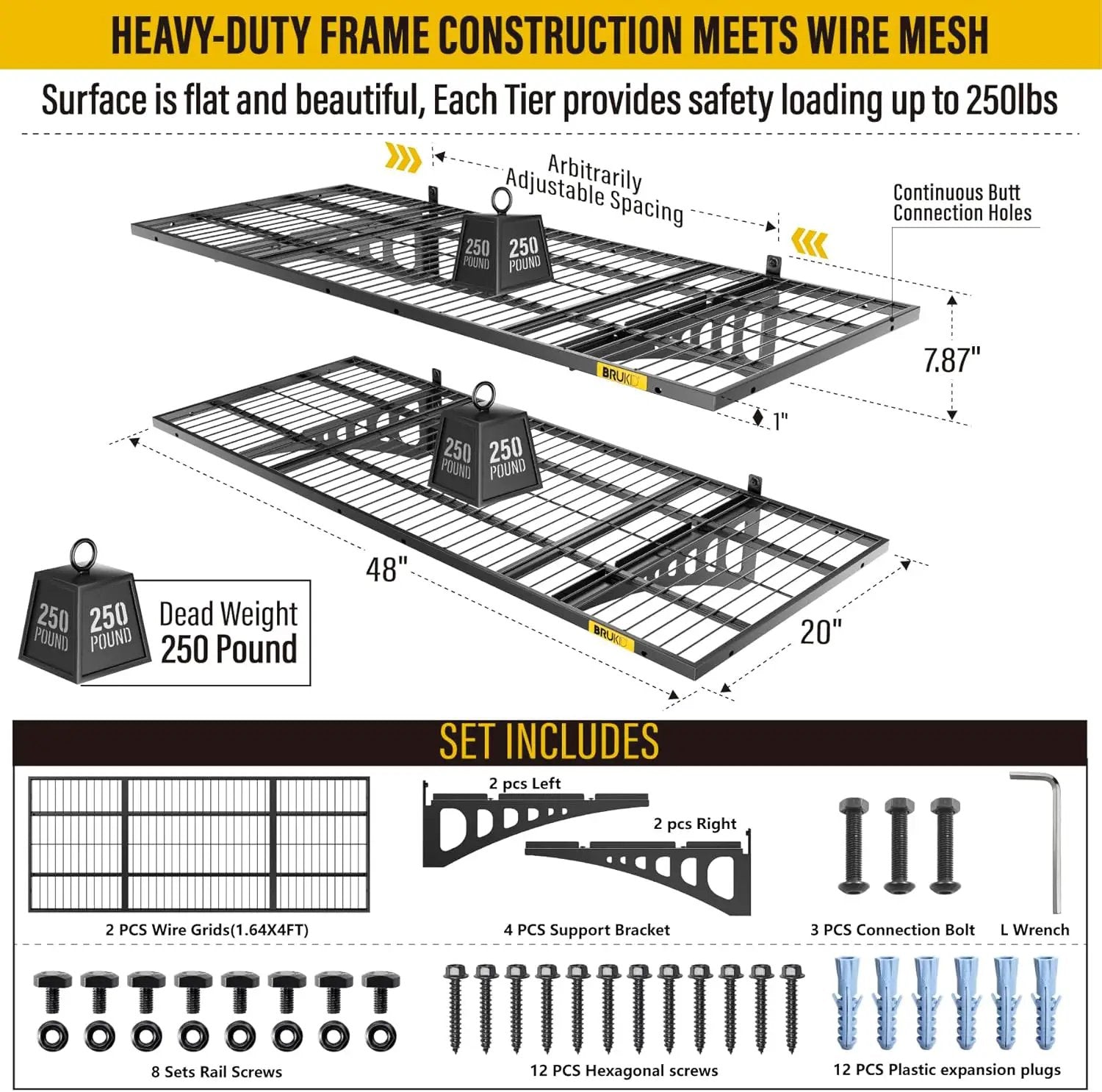 1.64x4ft Adjustable Rail Wall Garage Storage Shelf, for Tool Room, Storage Room, Store Supermarket Wall Storage Shelving Rack (2 Pack-Black) by GreenHaven Gardens